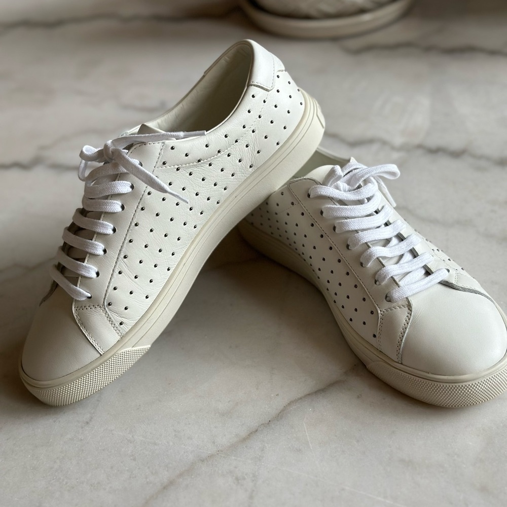 YSL Saint Laurent white leather women’s sneakers with studs size 7.5